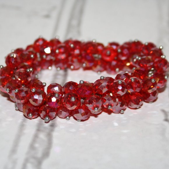 ❤️✨ Red Crystal Beaded Bracelet · 6" ✨❤️ - Picture 1 of 3